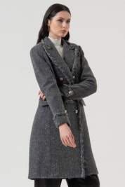 Γυναικείο παλτό με διπλά κουμπιά γκρι Fracomina