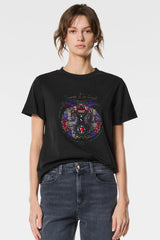 Γυναικεία μπλούζα T-shirt με στάμπα και στρας μαύρη Nenette