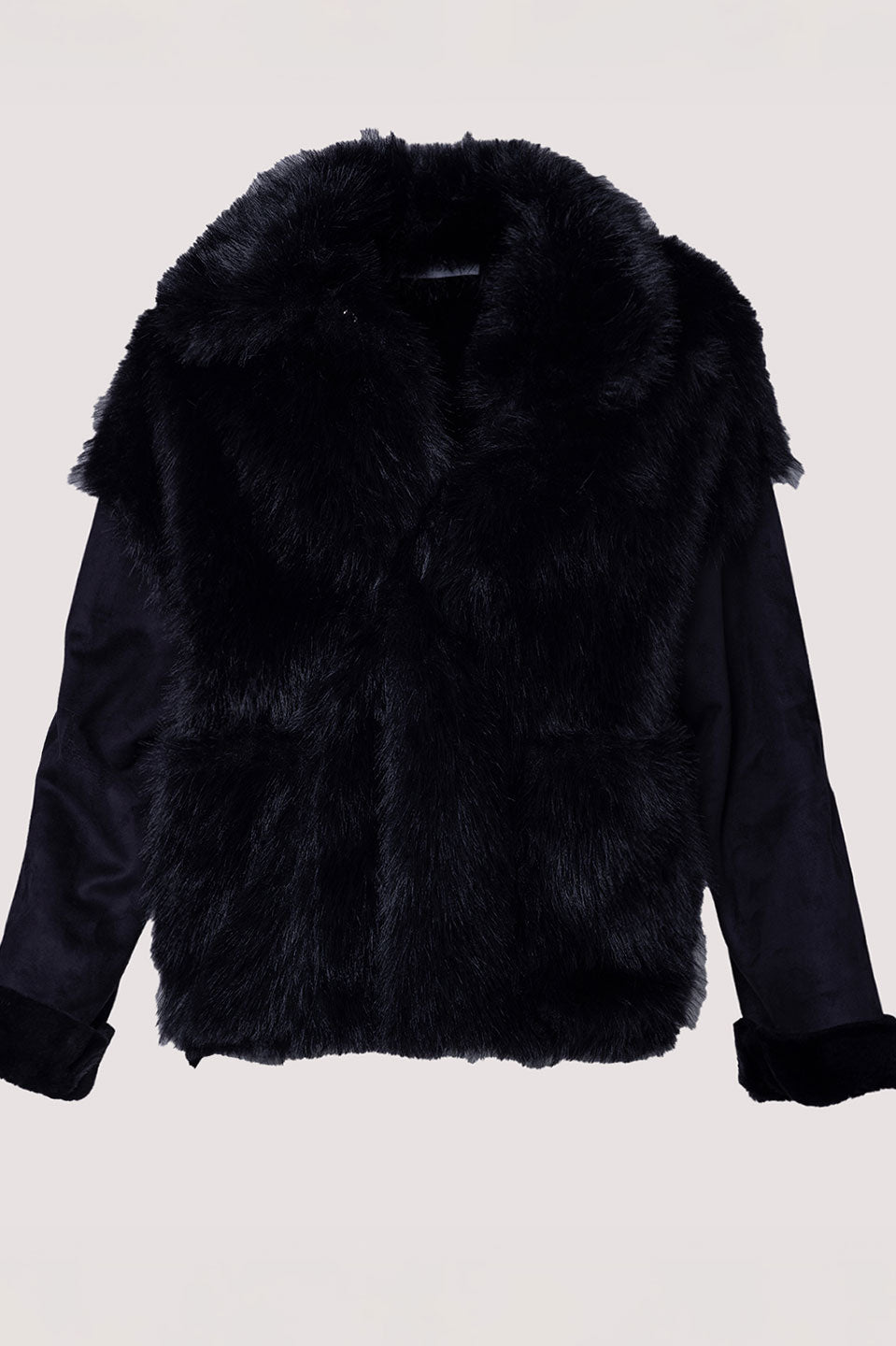 Γυναικείο πανωφόρι με γούνα μαύρο Motel