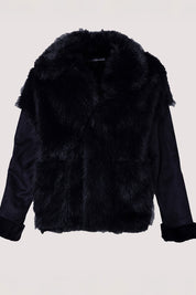 Γυναικείο πανωφόρι με γούνα μαύρο Motel