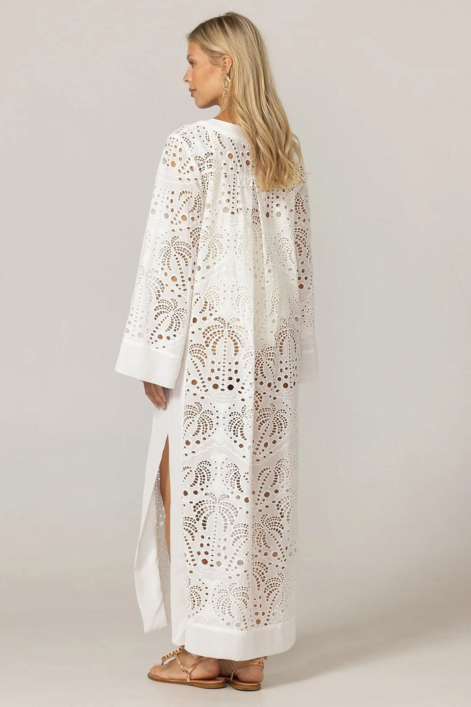 Γυναικείο φόρεμα καφτάνι με κέντημα λευκό Miss June