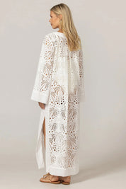 Γυναικείο φόρεμα καφτάνι με κέντημα λευκό Miss June