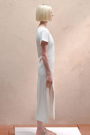 Γυναικείο Κοντομάνικο φόρεμα με σκίσιμο λευκό Eleh