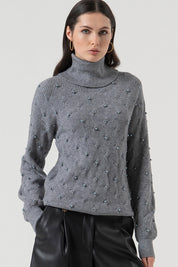 Γυναικεία μπλούζα πλεκτή ζιβάγκο με λεπτομέρειες γκρι Fracomina