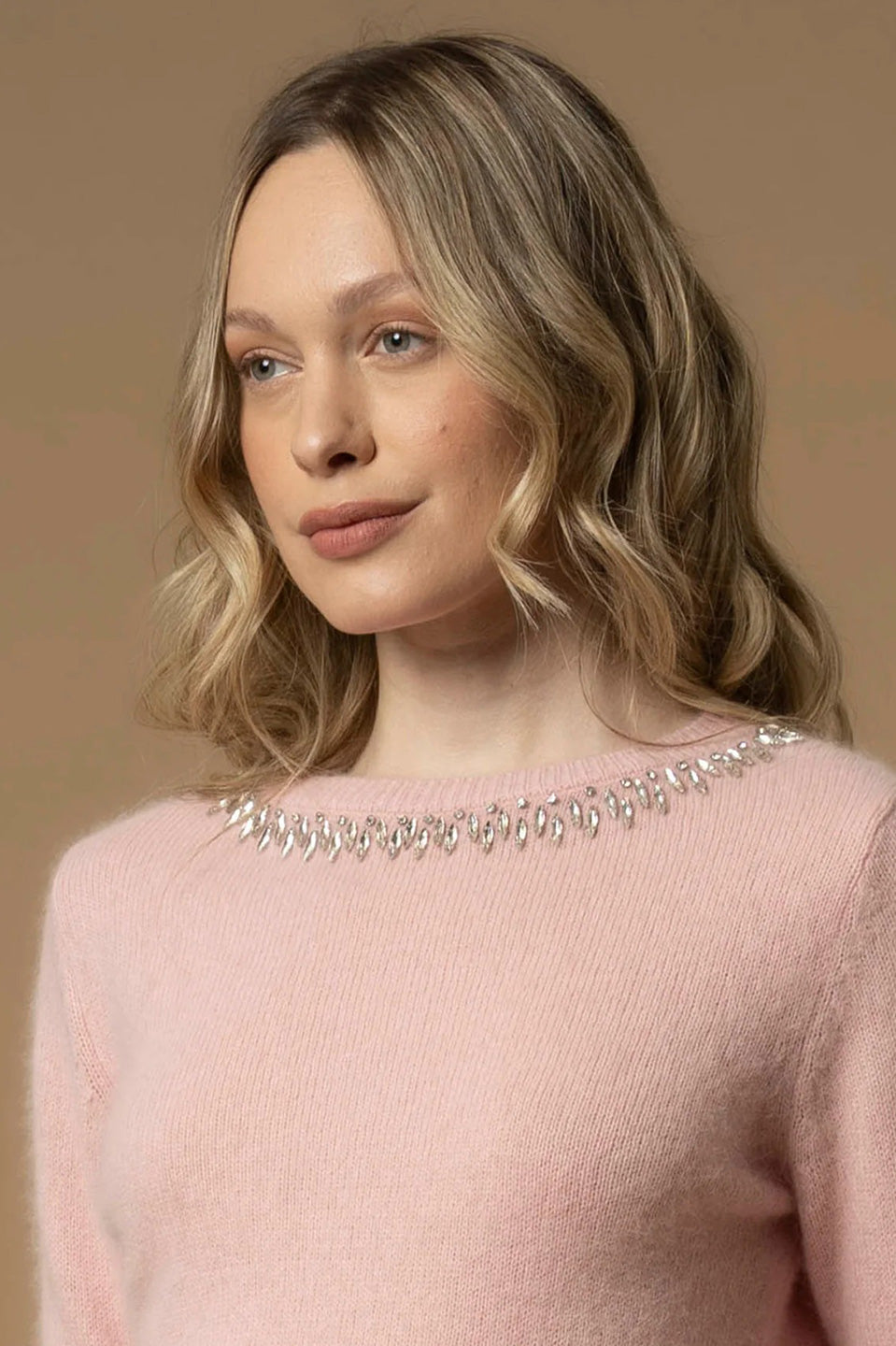 Γυναικεία μπλούζα πλεκτή με πέτρες ροζ Kocca