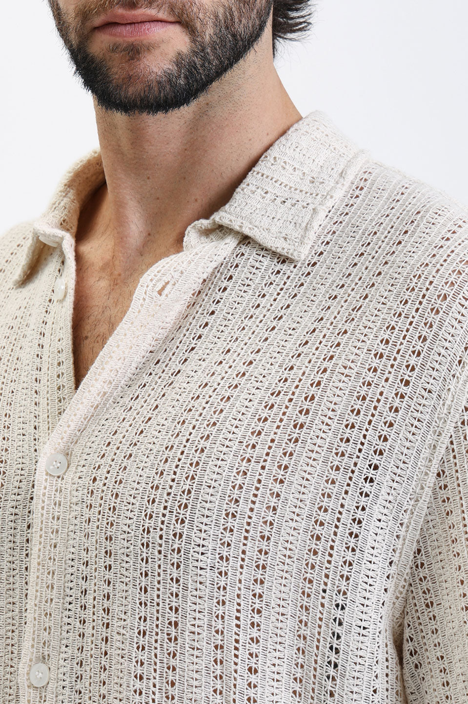 Ανδρικό Κοντομάνικο πουκάμισο διάτρητο μπεζ Gianni Lupo