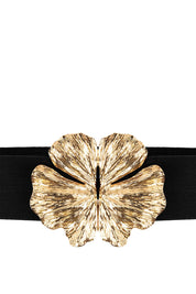 Γυναικεία Ελαστική ζώνη με μεταλλική αγκράφα λουλούδι μαύρη Rinascimento