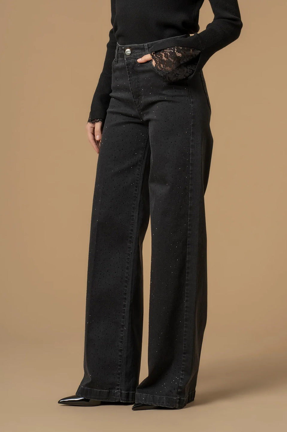 Γυναικείο παντελόνι τζιν full length μαύρο Kocca