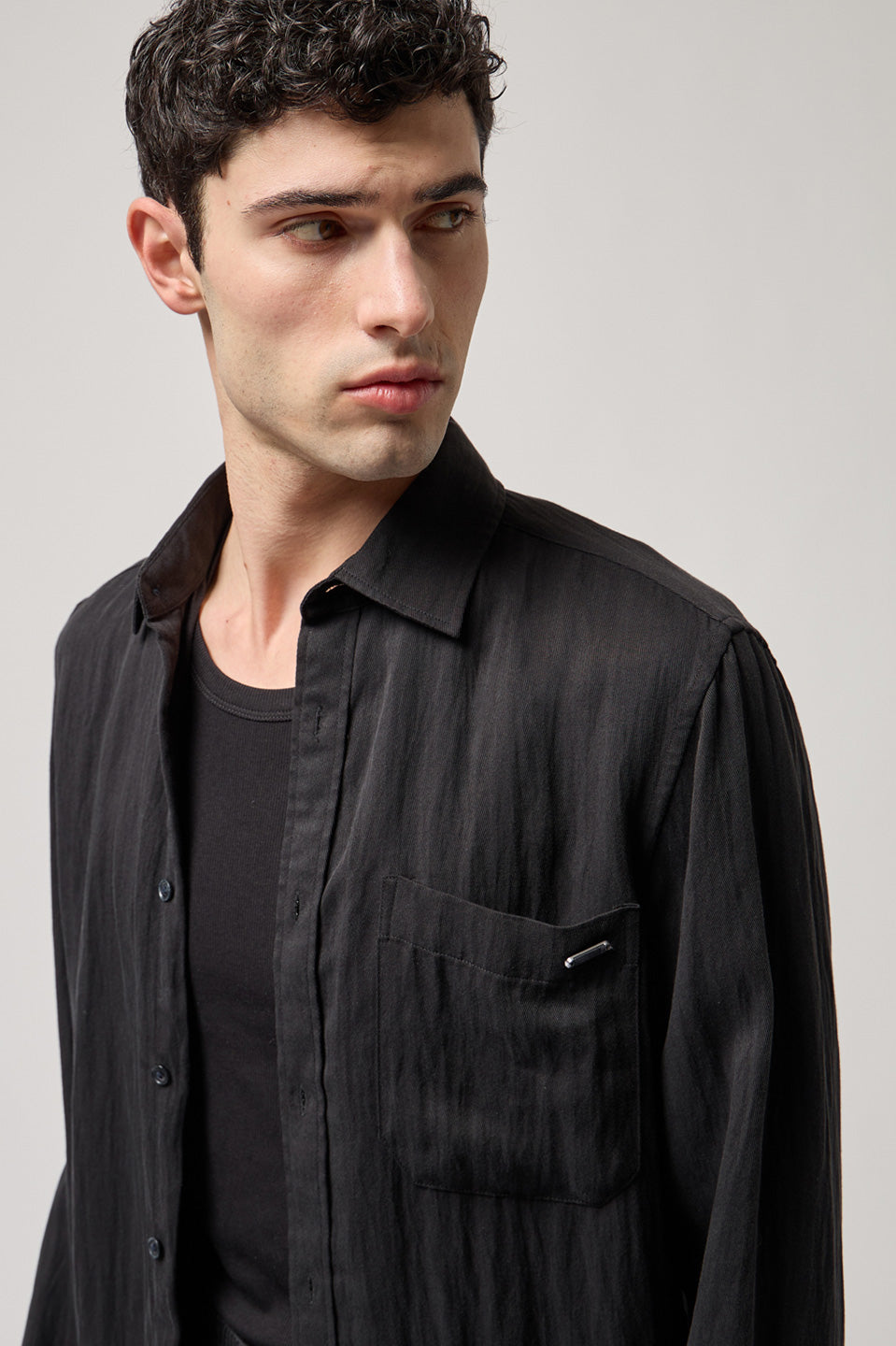 Ανδρικό πουκάμισο λινό μαύρο Gianni Lupo