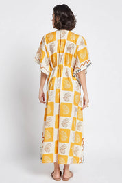 Γυναικείο φόρεμα καφτάνι με print κίτρινο Be Sunset