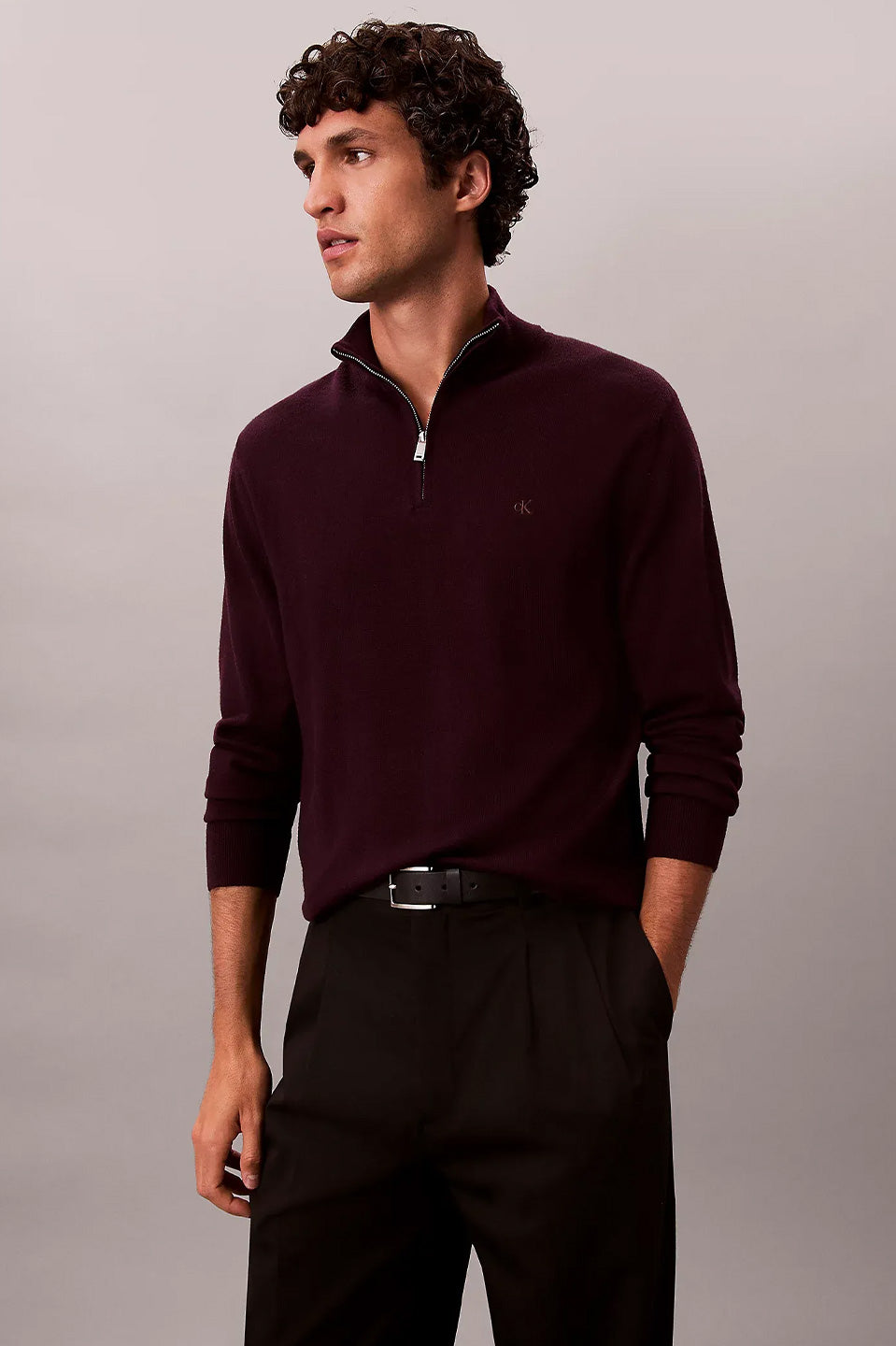 Ανδρική μπλούζα πλεκτή με φερμουάρ 100% merino wool Calvin Klein - LV04LD318GGR9