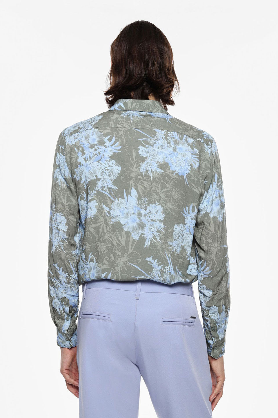 Ανδρικό πουκάμισο εμπριμέ φλοράλ χακί-γαλάζιο IMPERIAL MAN