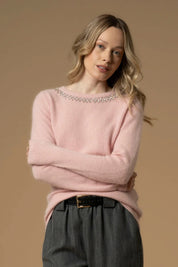 Γυναικεία μπλούζα πλεκτή με πέτρες ροζ Kocca