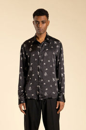 Ανδρικό Αέρινο πουκάμισο εμπριμέ μαύρο I'M BRIAN