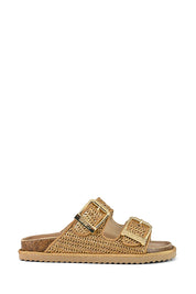 Γυναικεία πέδιλα με διπλά λουράκια raffia ταμπά Colors of California