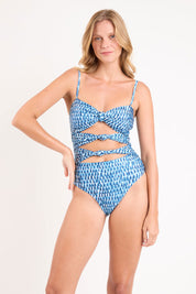 Γυναικείο ολόσωμο μαγιό με ανοίγματα μπλε Rio Del Sol