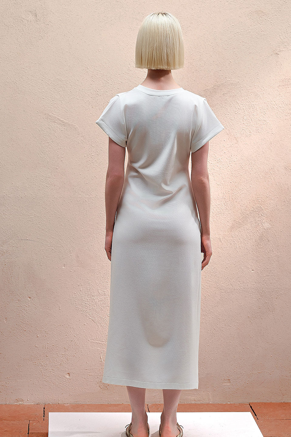 Γυναικείο Κοντομάνικο φόρεμα με σκίσιμο λευκό Eleh