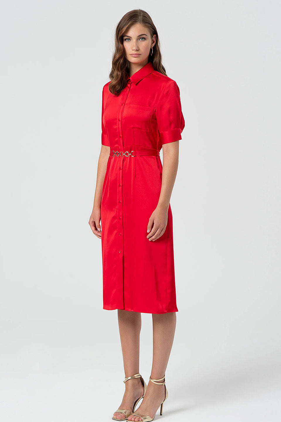 Γυναικείο φόρεμα με κουμπιά κοκκινο Fracomina