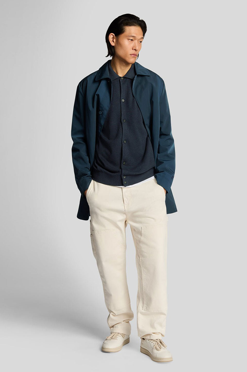 Ανδρικό Μακρυμάνικο πλεκτό πουκάμισο σκούρο μπλε Lyle & Scott