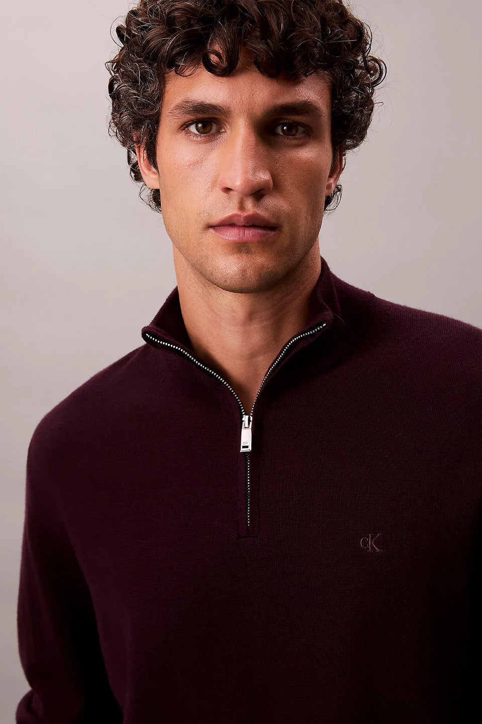 Ανδρική μπλούζα πλεκτή με φερμουάρ 100% merino wool Calvin Klein - LV04LD318GGR9