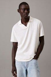 Ανδρική Πόλο μπλούζα λινό-βαμβάκι κανονική γραμμή λευκή Calvin Klein K10K114136YAS