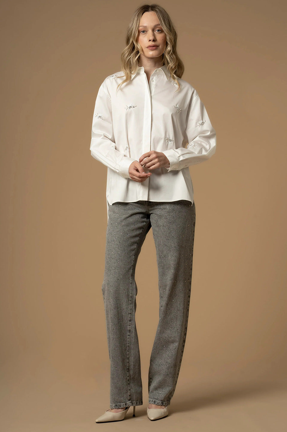 Γυναικείο πουκάμισο με πέτρες λευκό Kocca