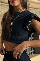 Γυναικείο Κοντό τοπ denim σκούρο Trash & Luxury