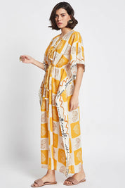 Γυναικείο φόρεμα καφτάνι με print κίτρινο Be Sunset