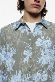 Ανδρικό πουκάμισο εμπριμέ φλοράλ χακί-γαλάζιο IMPERIAL MAN