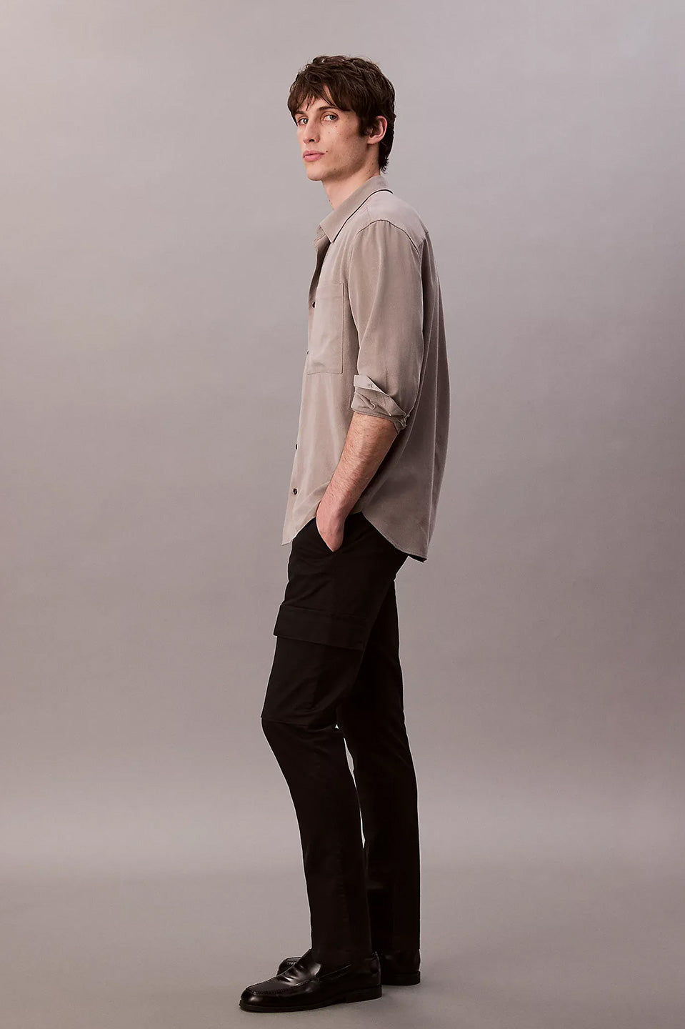 Ανδρικό παντελόνι βαμβακερό stretch cargo μαύρο Calvin Klein - LV04LC619GUB1