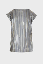 Γυναικεία μπλούζα κοντομάνικη πλισέ γυαλιστερή ασημί Sandro Ferrone Lola