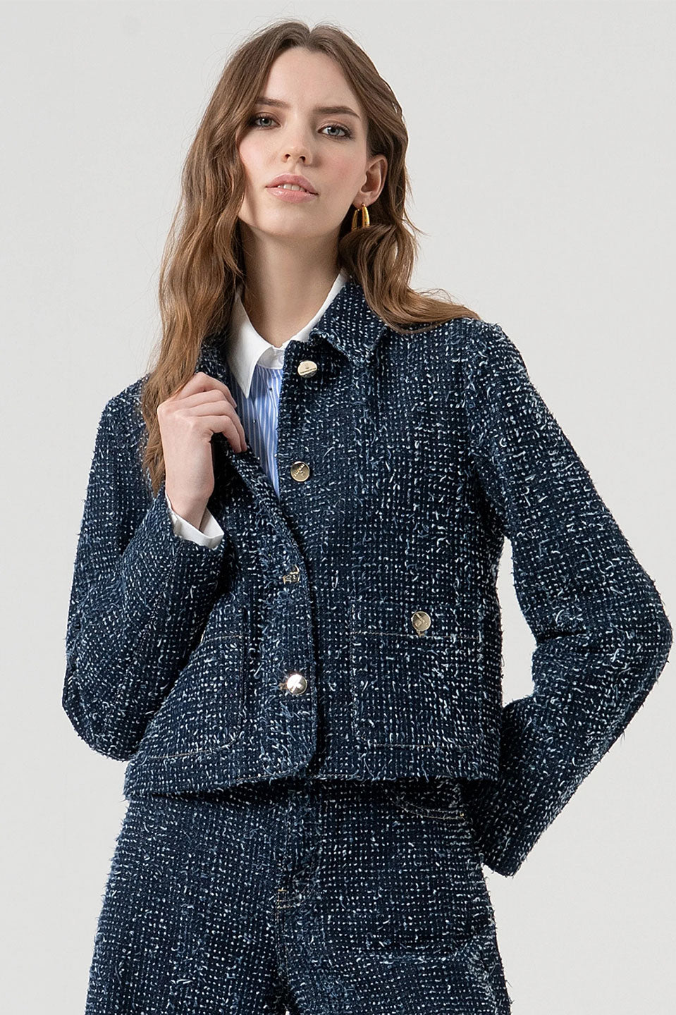 Γυναικείο σακάκι με δομή σκούρο μπλε Fracomina