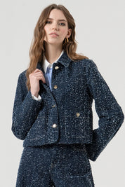 Γυναικείο σακάκι με δομή σκούρο μπλε Fracomina