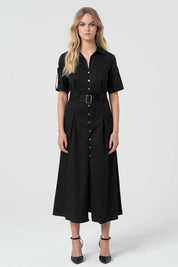 Γυναικείο φόρεμα με κουμπιά και ζώνη μαύρο Fracomina