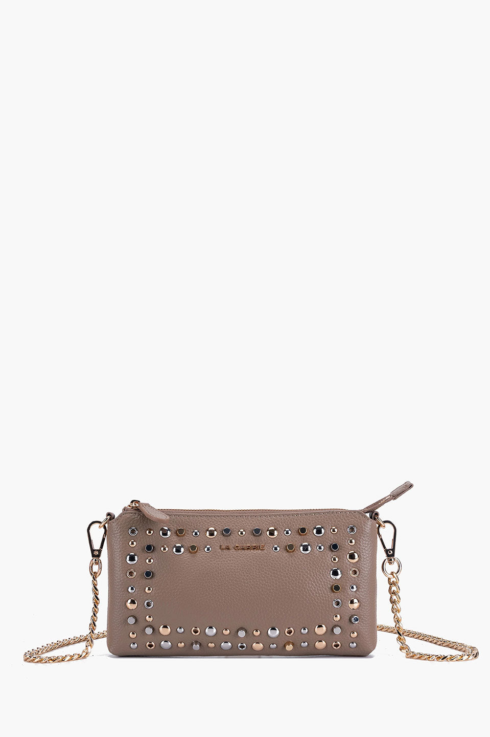 Γυναικείο τσαντάκι χιαστί με τρουκς taupe La Carrie