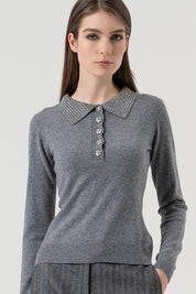 Γυναικεία μπλούζα πλεκτή με κουμπιά γκρι Fracomina