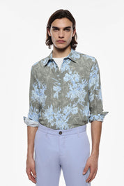 Ανδρικό πουκάμισο εμπριμέ φλοράλ χακί-γαλάζιο IMPERIAL MAN
