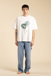 Ανδρική Κοντομάνικη μπλούζα σε φαρδιά γραμμή με στάμπα λευκή I'M BRIAN