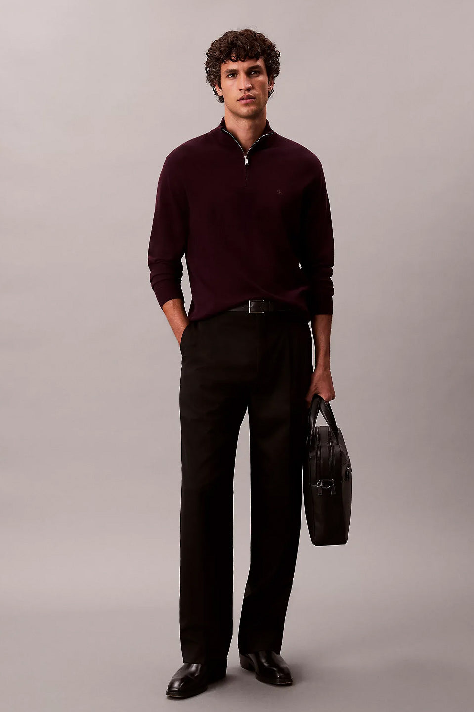 Ανδρική μπλούζα πλεκτή με φερμουάρ 100% merino wool Calvin Klein - LV04LD318GGR9