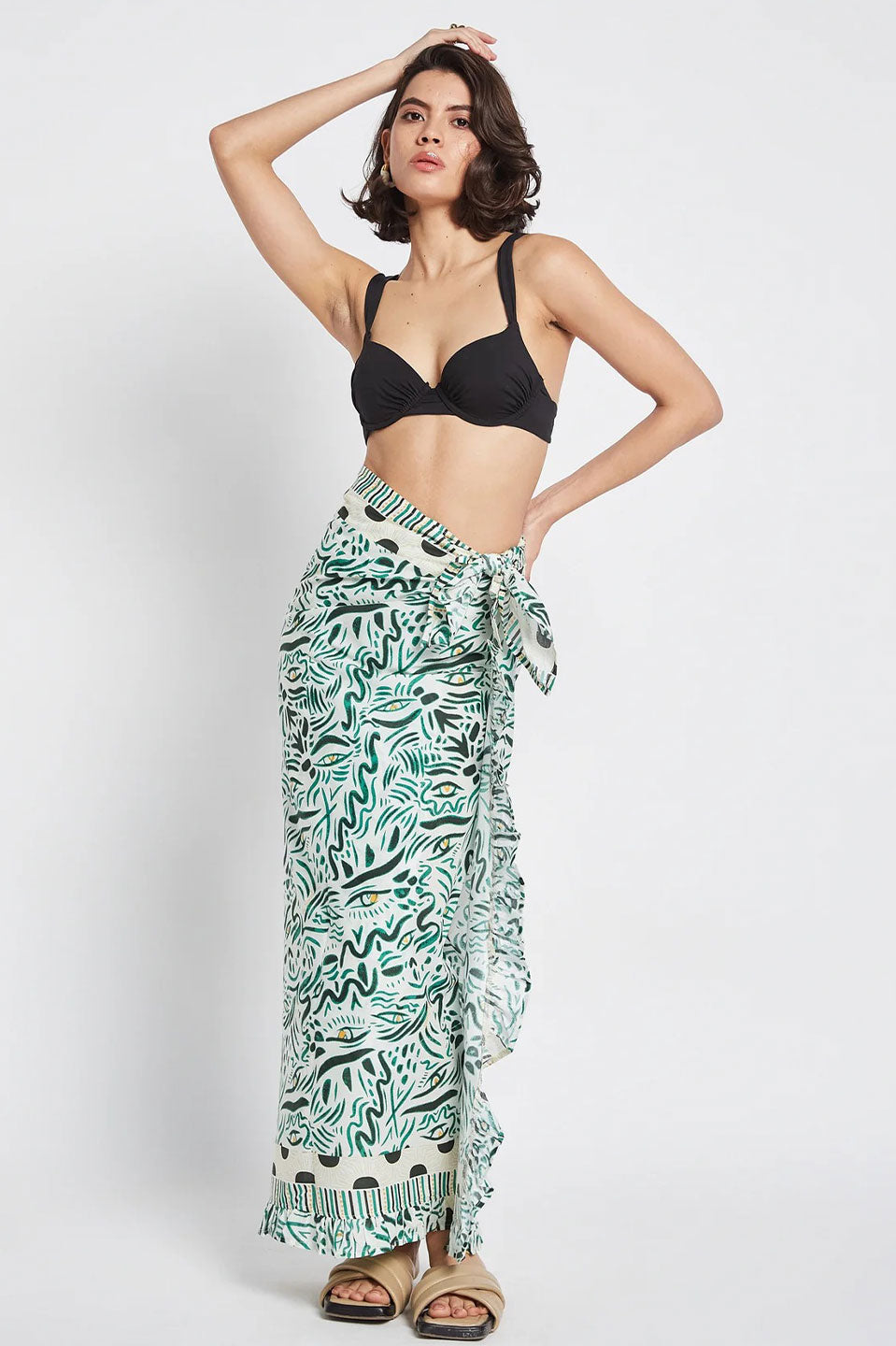 Γυναικείο Παρεό εμπριμέ πράσινο Be Sunset