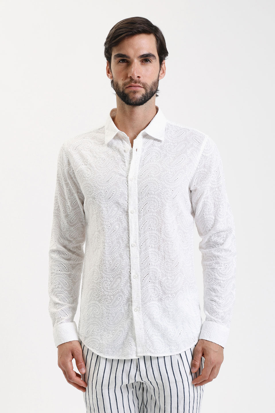 Ανδρικό Πουκάμισο με κέντημα λαχούρι λευκό Gianni Lupo