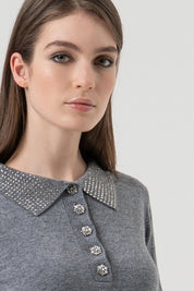 Γυναικεία μπλούζα πλεκτή με κουμπιά γκρι Fracomina
