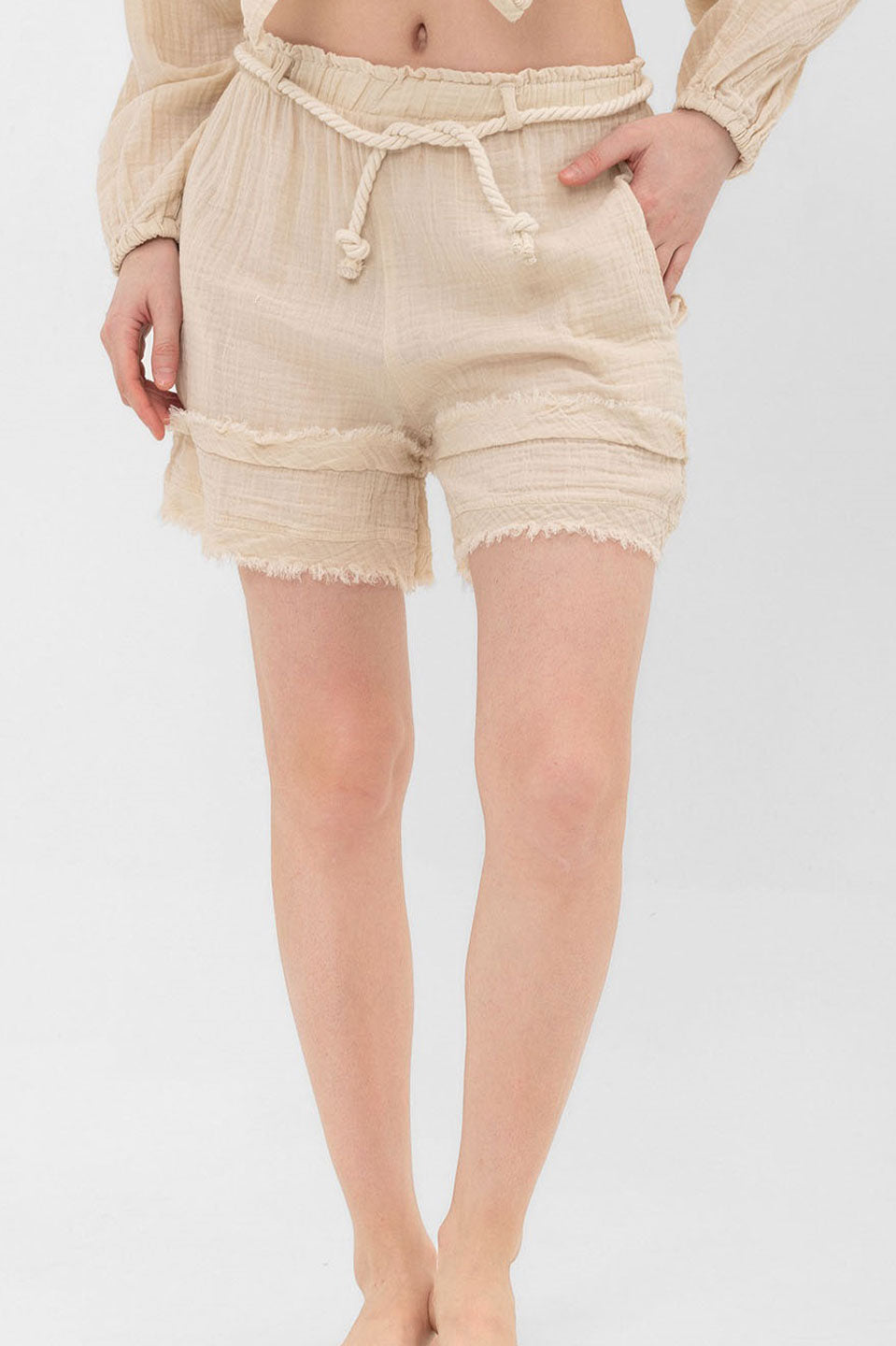 Γυναικείο Σορτς αέρινο γάζα natural Blanca
