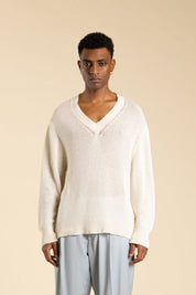 Ανδρική Μακρυμάνικη πλεκτή μπλούζα με V λευκή I'M BRIAN