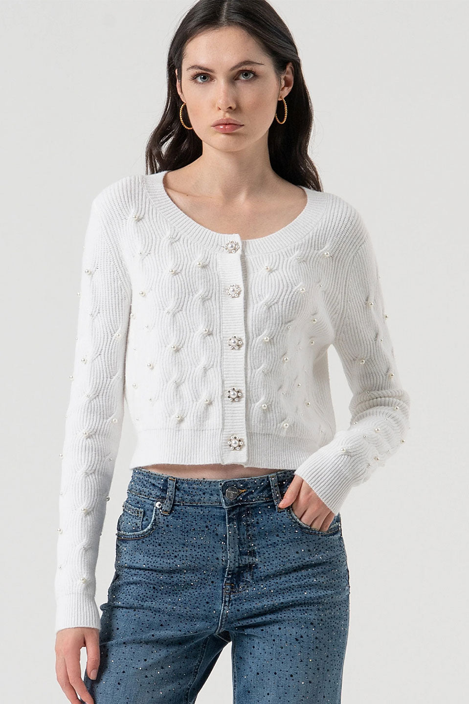 Γυναικεία ζακέτα με λεπτομέρειες cream Fracomina