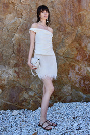 Γυναικεία Φούστα με πούπουλα και παγιέτα ιβουάρ Eleh