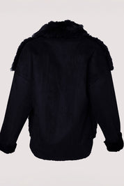 Γυναικείο πανωφόρι με γούνα μαύρο Motel
