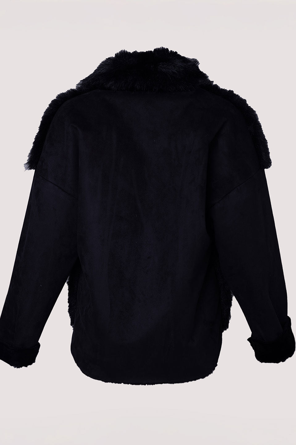 Γυναικείο πανωφόρι με γούνα μαύρο Motel