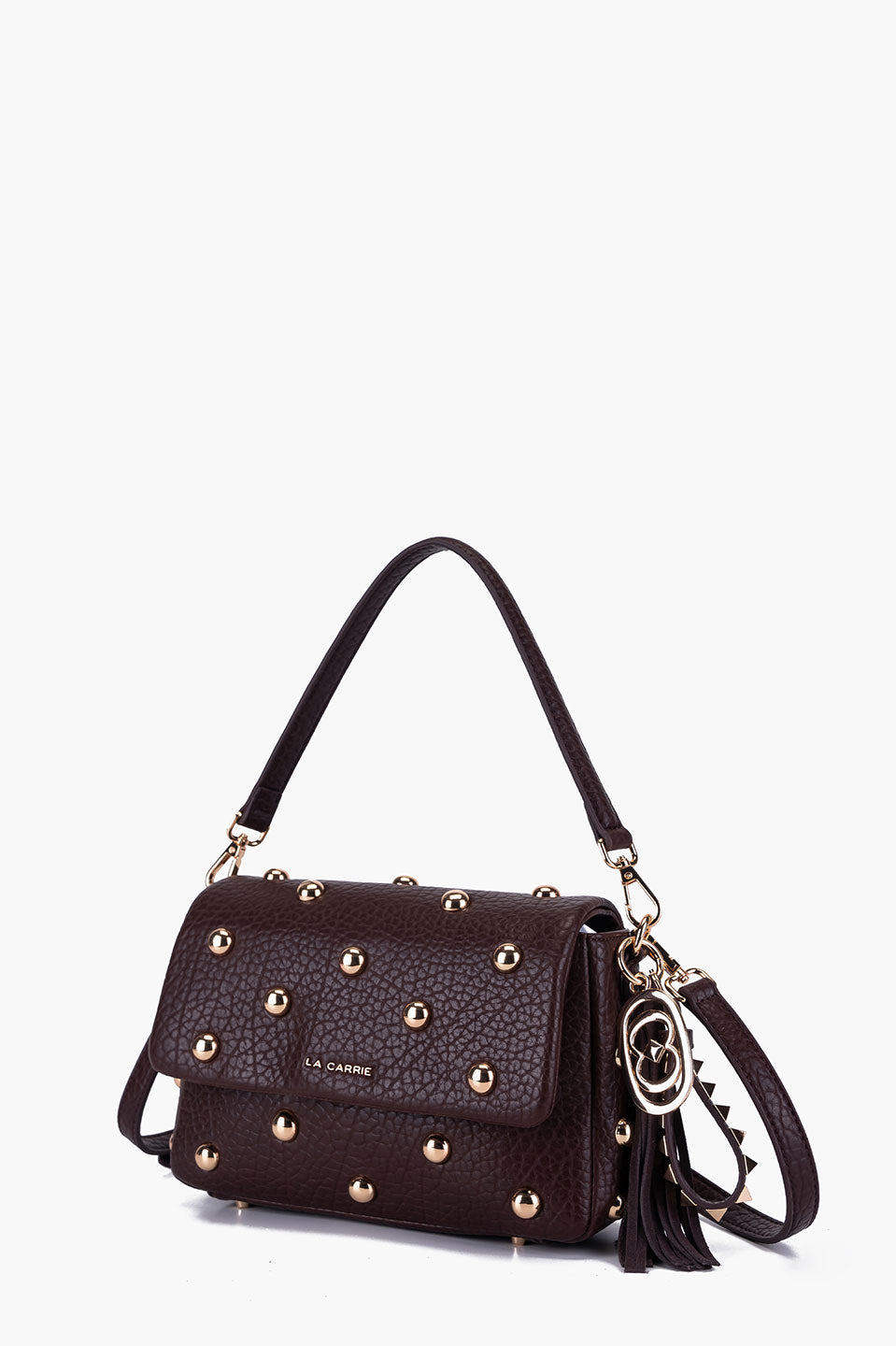 Γυναικεία τσάντα ώμου-χιαστί με τρουκς σκούρο καφέ La Carrie