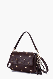 Γυναικεία τσάντα ώμου-χιαστί με τρουκς σκούρο καφέ La Carrie